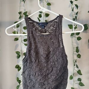 American Eagle Outfitters Gray Cropped Fitted Sleeveless Tank Top